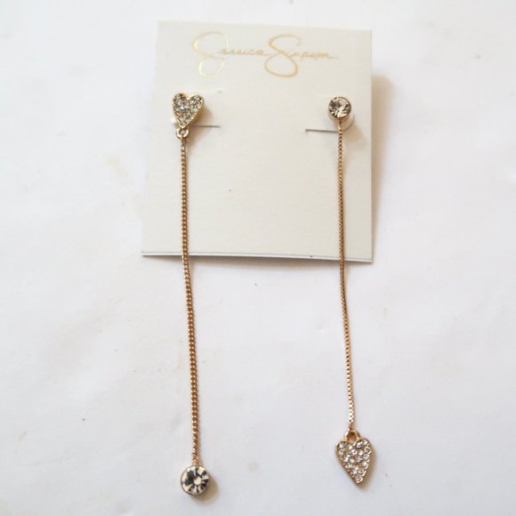 JESSICA SIMPSON pave Heart chain dangle earrings - Picture 1 of 4